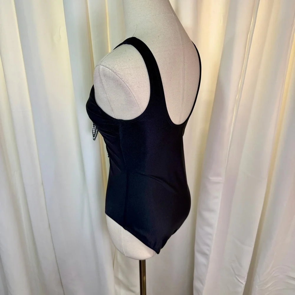 NWT Shoshanna Black One-Piece Checkered Gingham Lace-Up Bust Swimsuit Size 6